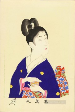 boy holding a flute Painting - a beauty holding a ball 1897 Toyohara Chikanobu bijin okubi e